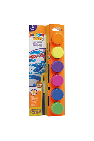 CARIOCA Super Washable Tempera, 6 Colors x 25 ml/set, includes brush, - neon