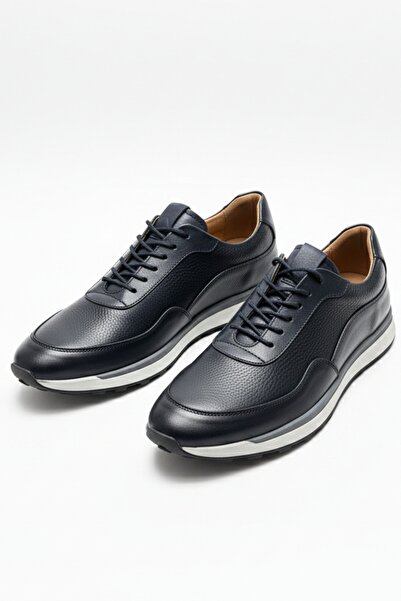 LUSIVE 100% Genuine Leather Navy Blue Lace-Up Comfortable Casual Men's Shoes ...