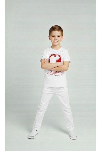 BLACK SWALLOW Αγορίστικο μπλουζάκι με στάμπα ATATURK - Λευκό λινό παντελόνι σ...