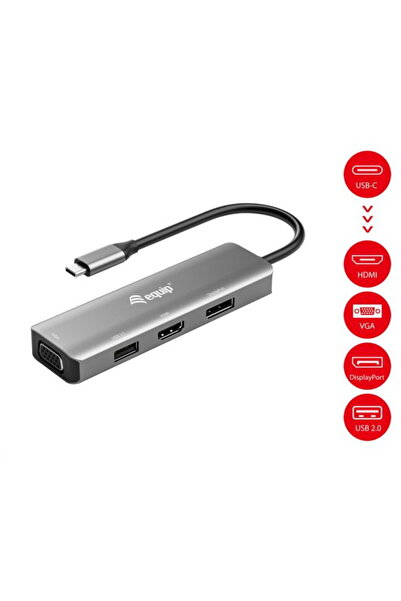 EQUIP Adaptor USB-C la HDMI/DisplayPort/VGA 4K/1080P/60Hz Gri