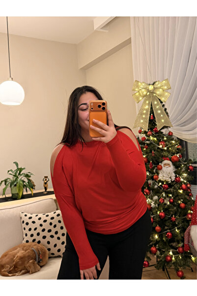 PASTEL BUTİK Shoulder Detailed Stretchy Modal Blouse - Red