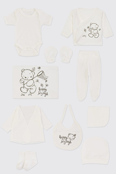 Panço Yenidoğan Ayıcık Detaylı Ekru 10'lu Hastane Çıkış Seti