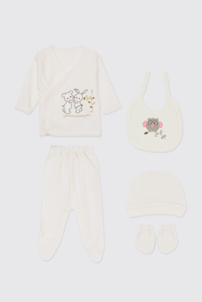 Panço Yenidoğan Baykuş Detaylı Ekru 5'li Hastane Çıkış Seti