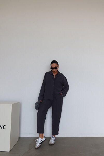 Özge Özgenç Yumuşak Dokulu Gömlek Şalvar Pantolon Takım