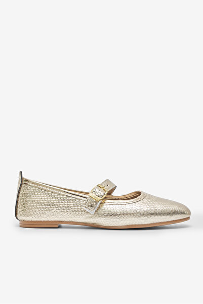 Tonny Black Kadın Altın Kadın Yılan Desenli Kemer Bantlı Tokalı Babet