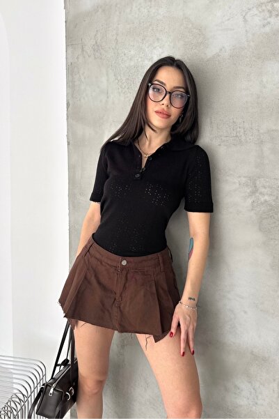 Noi Belis Polo Collar Perforated Knitwear Blouse Ss26Bz0007