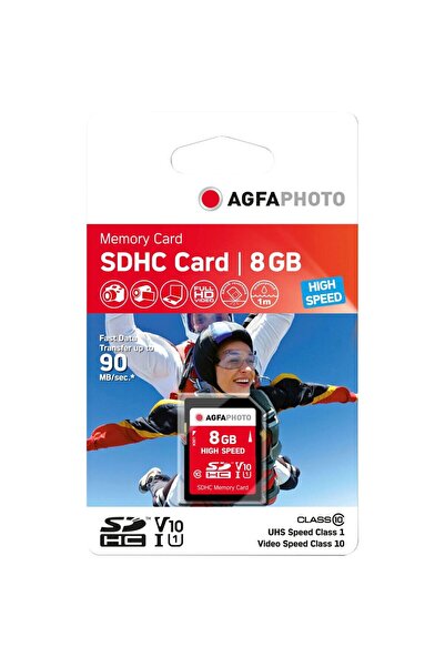AgfaPhoto Card de memorie SDHC de mare viteză, 8 GB, clasa 10, UHS I, U1, V10