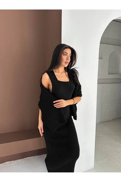 FORMO Women's Square Neck Hair Knit Sweater Dress Set