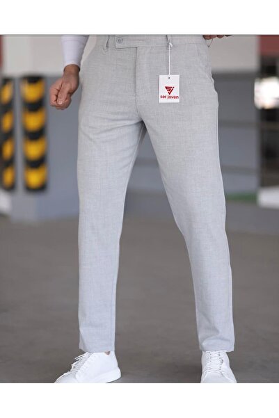 Ser Joven Men's Light Gray Slim Fit Lycra Side Pocket Ankle Length Plain Fabr...