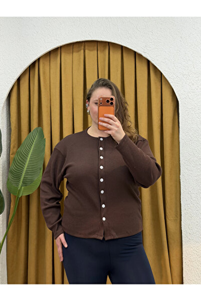 PASTEL BUTİK Buttoned Basic Knitwear Cardigan - Brown