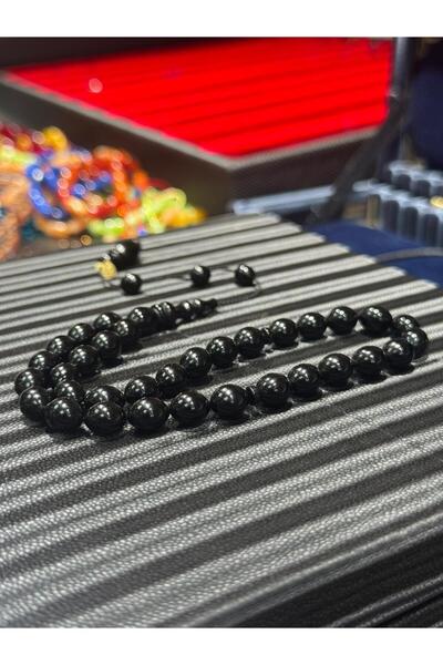Septemmart Black Crimped Amber Prayer Beads 6X9 mm Transparent Delim Master S...