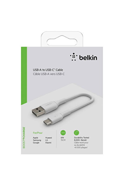 Belkin Cablu USB-C/USB-A 15 cm PVC, alb