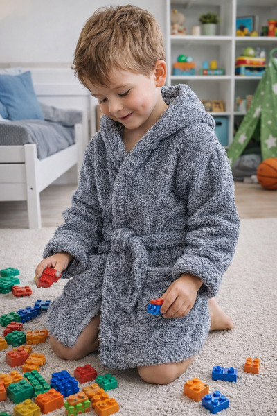 Mislina Home Luna Soft Girls'/Boys' Hooded Wellsoft Bathrobe Plush Dressing Gown |   Anthracite