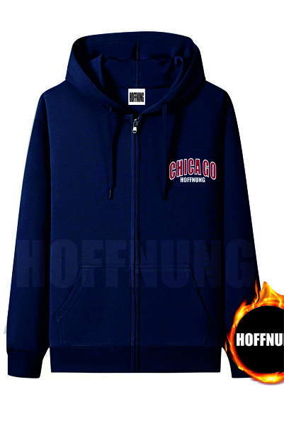 HOFFNUNG سترة قطنية كبيرة الحجم للجنسين مطبوع عليها "شيكاغو" بياقة مزودة بغطا...