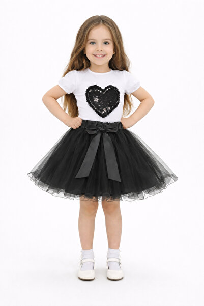 Nacar 23 Nisan 29 Ekim Gösteri KıyafetiPayet Kalpli Kız Çocuk Tütü Takım