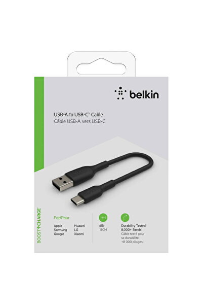 Belkin Cablu USB-C/USB-A 15 cm PVC, negru