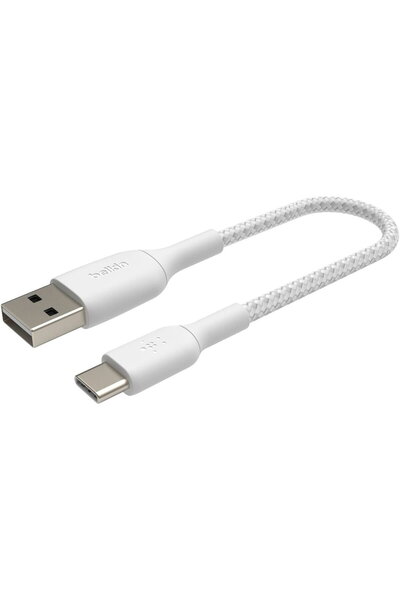 Belkin Cablu USB-C/USB-A împletit 15 cm, alb