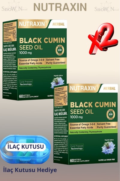 Nutraxin Soğuk Sıkım Çörek Otu Yağı 1000mg 60 Softgel 2 ADET + Hap Kutusu Hediye