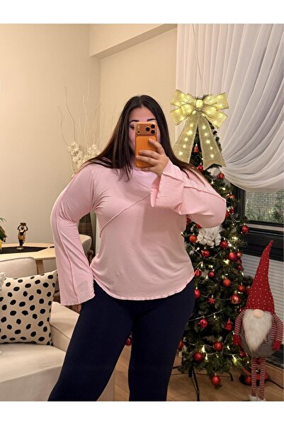 PASTEL BUTİK Spanish Sleeve Modal Blouse with Sufle Detail - Pink