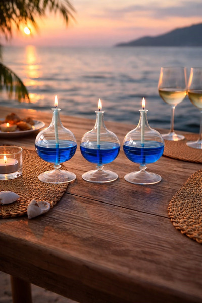 GLASSBLOWİNGART20 BASİC SARMAL 3 LÜ SET KANDİL+200 ML KANDİL YAĞI HEDİYE