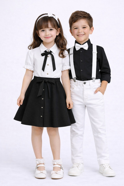 Nacar 23 Nisan 29 Ekim Kız&Erkek Çocuk Dantel Detaylı Gömlek-Double Kumaş Düğ...