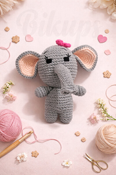bikups Amigurumi Örgü Oyuncak Uyku Arkadaşı Fil