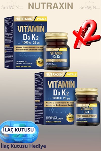 Nutraxin D3K2 Vitamini (1000IU D3 - 25 Mcg K2) 120 Tablet 2 ADET + Hap Kutusu...