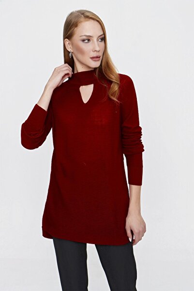 TENA Women's Burgundy Knit Sweater with Front Window Design