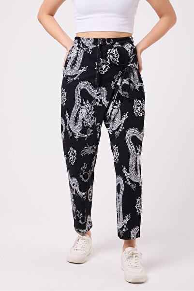 Superbluemexico Women's Street Style Printed Wrinkled Sports Baggy Trousers