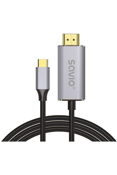Savio Cablu USB-C la HDMI 2.0B, 2 m, argintiu/negru, capete aurii, CL-171