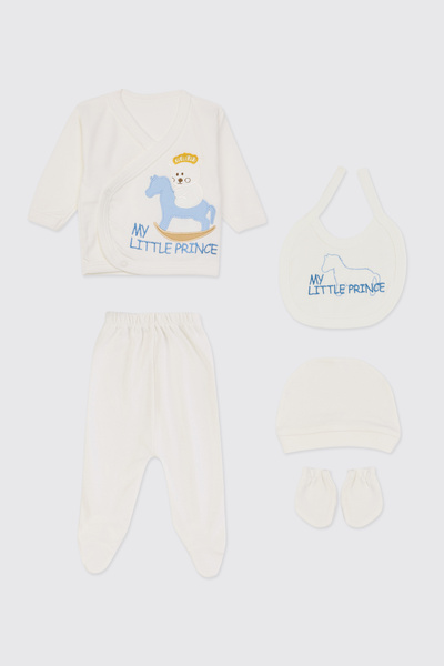 Panço Yenidoğan At Detaylı Ekru 5'li Hastane Çıkış Seti