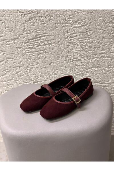 Beyond Women's Burgundy Buckle Suede 1cm Ballerinas Byndshr04