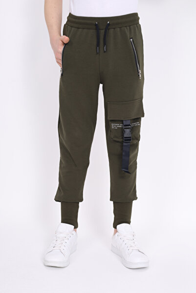 Toontoy بنطلون رياضي أساسي للأولاد بخصر مضلع وجيب بسحاب - جيب كارجو و2 رباط