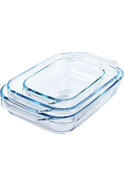 Pyrex Glass Oven Tray Set, 3 Pieces - Clear 1,4L + 3L + 4L