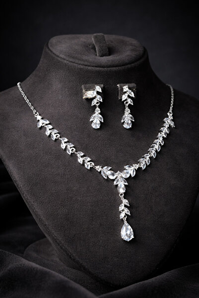 Otto Man Steel Jewelry Zirkon Taşlı Rodyum Kaplama Su Yolu Düğün Nişan Seti K...