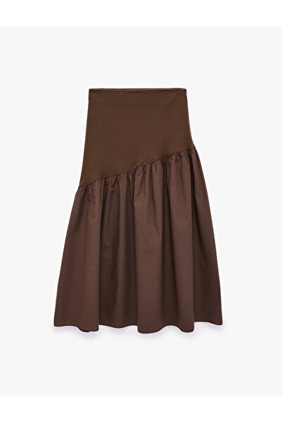 Koton Ασύμμετρη ραμμένη μίντι φούστα με φερμουάρ Με βολάν Βαμβάκι