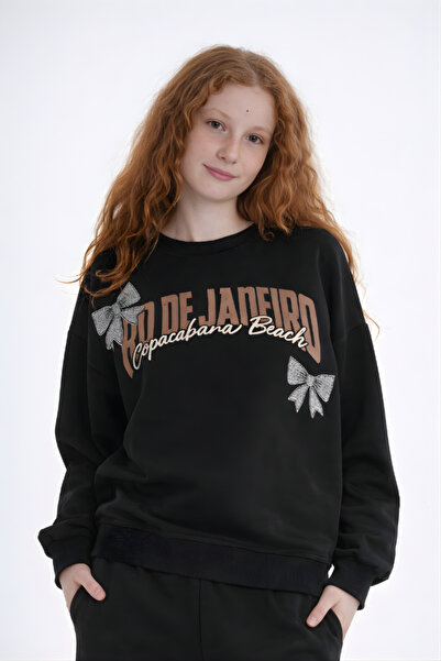 HayKids Set de trening pentru fete, cu imprimeu text, supradimensionat, cu pa...