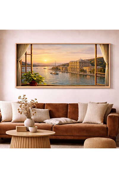 woodhomeworks Tek Parça Gerçek Ahşap Yatay Panorama Çerçeveli Tablo pencerede...