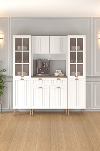 Fly Mobilya 160 cm Esin Çok Amaçlı Dolap Membran Mdf , Çekmeceli Kahve Köşesi...