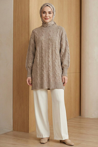 FERHEL Women's Knitted Pattern Soft Knitwear Sweater Tunic - Earth