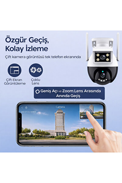qasul 4MP Çift Lens WiFi Güvenlik Kamerası Otomatik Takip Gece Görüş IP66 Dış Mekan