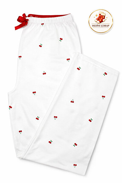 Made By me Pantaloni de pijama ultra-moi cu model cireșe – Talie elastică, cr...