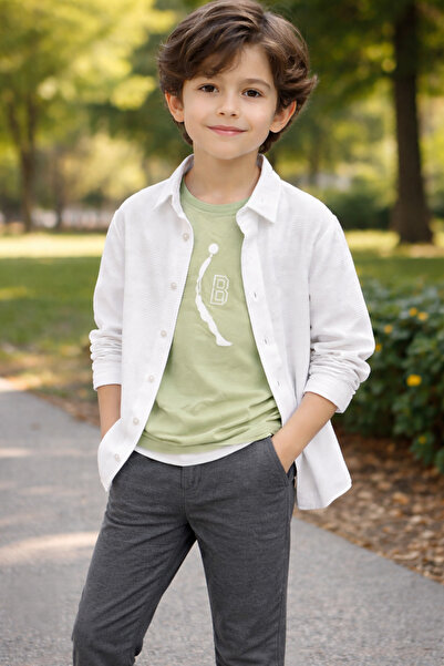 Yalçınoğlu Kids Boys' Shirt and Printed T-Shirt Set 6-14 Years – Holiday, Bir...