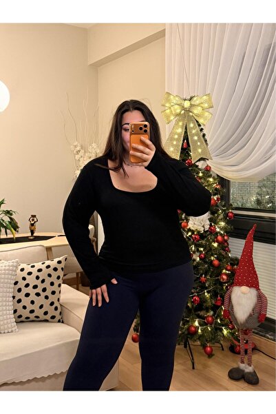 PASTEL BUTİK Square Neck Modal Blend Blouse - Black