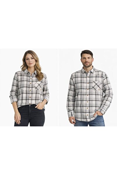 DağdevirenTekstil Single Pocket Unisex Gray Black Lumberjack Shirt