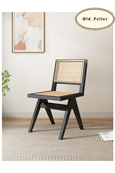 Old_Feller Classic Vintage Chandigarh Chair with Woven Rattan Seat & Back