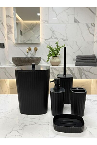 Okyanus Home Adhesive Sapphire Black 5-Piece Bathroom Set