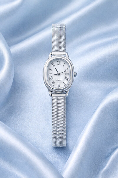 İnogge Rovero Minimal Oval Case Wicker Cord Minimal Women's Silver Wristwatch