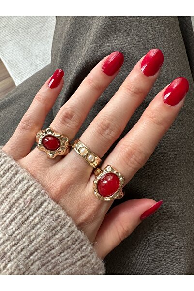 ringbox Set of 3 Burgundy Stone Rings