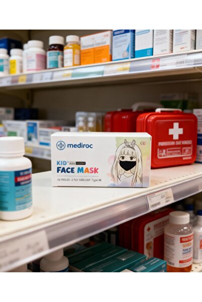 BASEL MAİSON MEDİROC Çocuk Siyah Medikal Maske Lastikli – Rahat & Güvenli Kul...